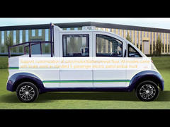 Soporte para la personalización de color/motor/batería/piso metálico. Todos los modelos vienen con asistencia de frenado como estándar. Camioneta de patrulla eléctrica de 5 pasajeros.